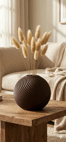 Espresso Ribbed Sphere Vase photo 2